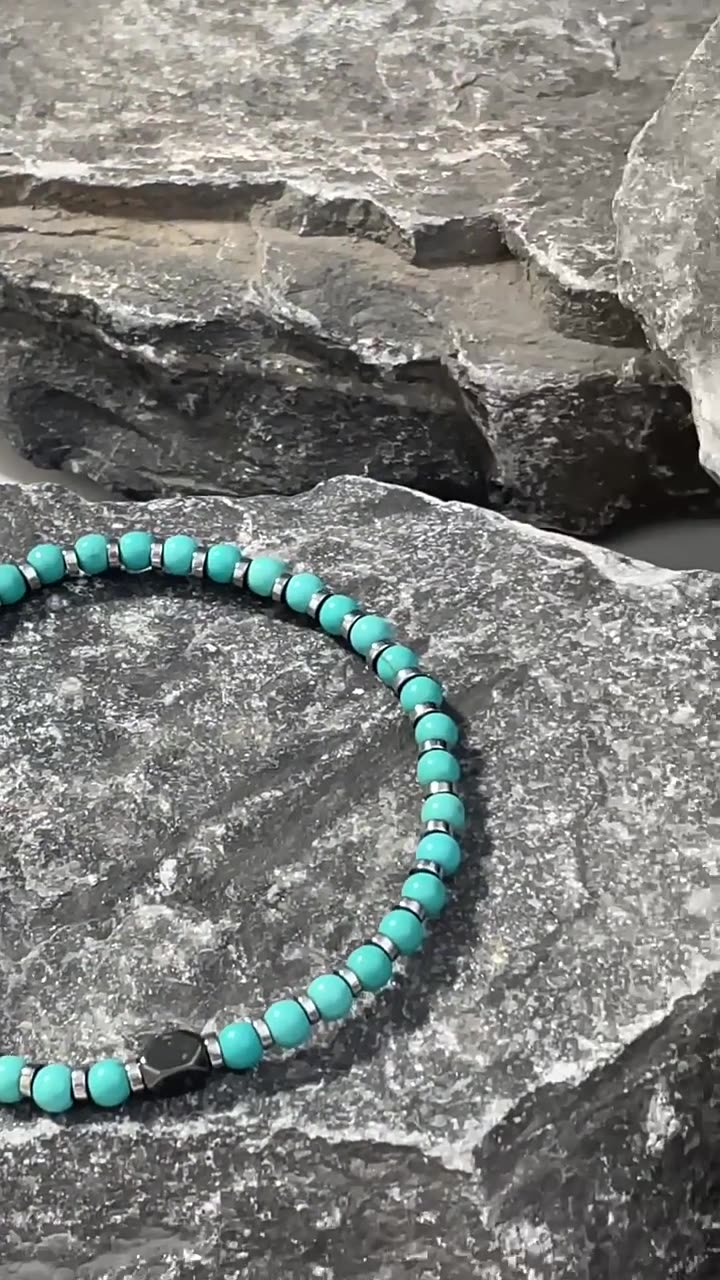 Natural Stone Bracelet with Iron Pyrite Spacer and Turquoise Beads, Feng Shui Amulet for Protection, Prosperity, and Energy Balance