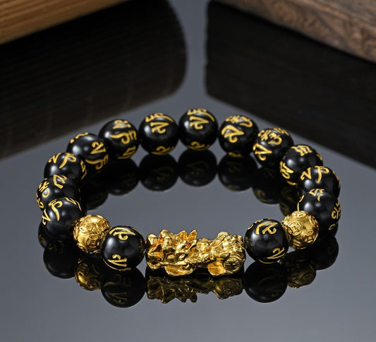 Six-character true words attract fortune Pixie bracelet 3D gold-plated Buddha beads