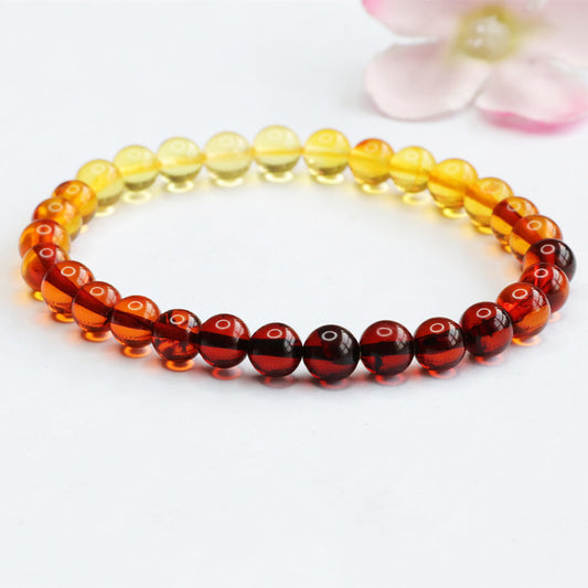 Natural Rainbow Amber Bracelet, Golden Amber with Gradient Color, Feng Shui Amulet for Luck, Healing, and Prosperity