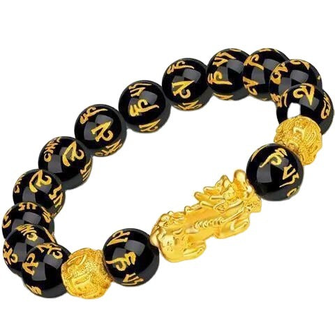 Six-character true words attract fortune Pixie bracelet 3D gold-plated Buddha beads