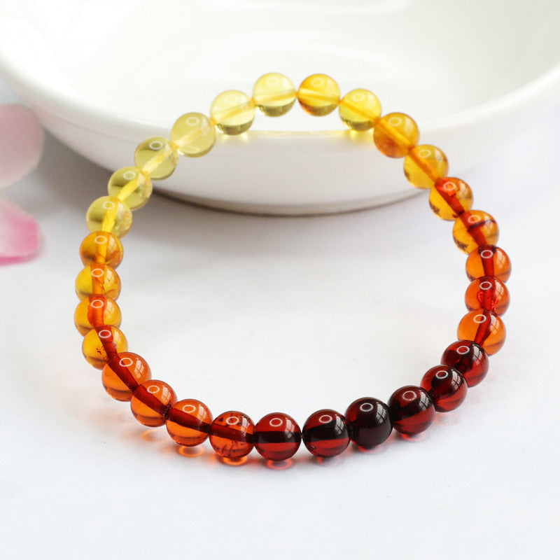 Natural Rainbow Amber Bracelet, Golden Amber with Gradient Color, Feng Shui Amulet for Luck, Healing, and Prosperity