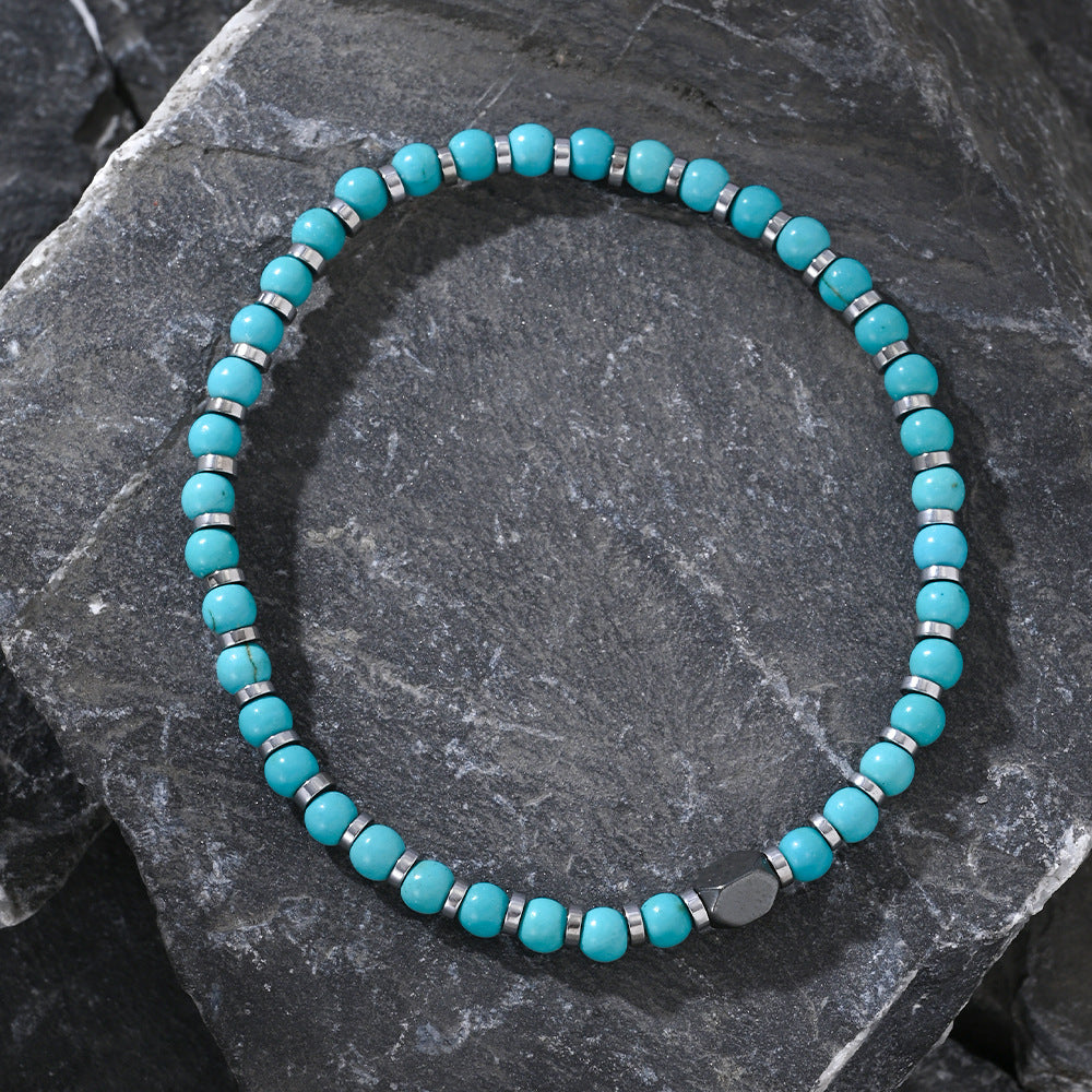 Natural Stone Bracelet with Iron Pyrite Spacer and Turquoise Beads, Feng Shui Amulet for Protection, Prosperity, and Energy Balance