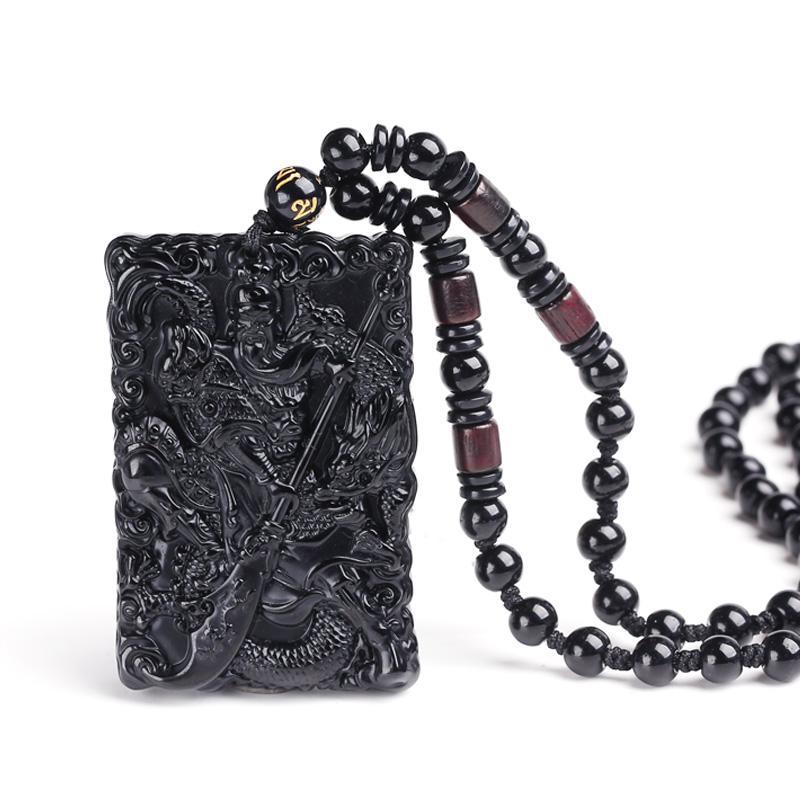 Obsidian Guan Yu Pendant, Feng Shui Amulet for Protection and Safety