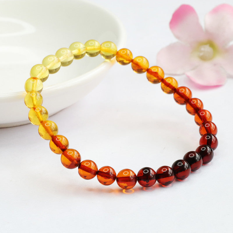 Natural Rainbow Amber Bracelet, Golden Amber with Gradient Color, Feng Shui Amulet for Luck, Healing, and Prosperity