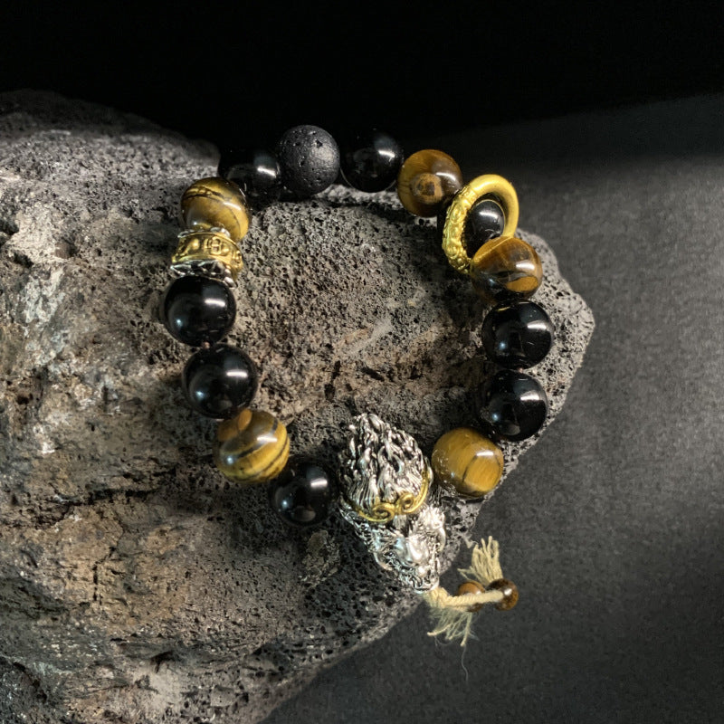 Black Myth Wukong Tiger Eye Bracelet, Feng Shui Amulet for Strength, Protection, and Prosperity