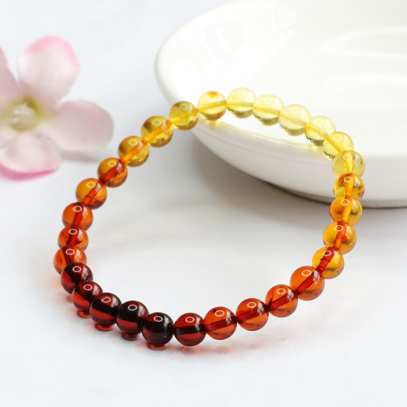 Natural Rainbow Amber Bracelet, Golden Amber with Gradient Color, Feng Shui Amulet for Luck, Healing, and Prosperity