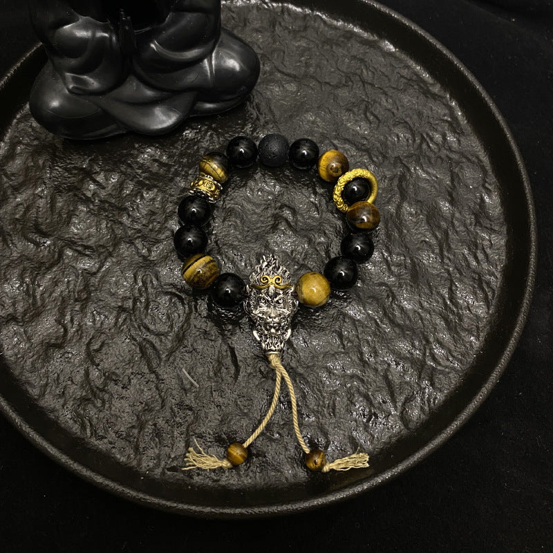 Black Myth Wukong Tiger Eye Bracelet, Feng Shui Amulet for Strength, Protection, and Prosperity